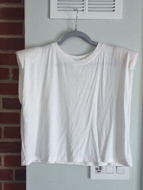 Round Neck Tank With Shoulder Pads, White, Medium